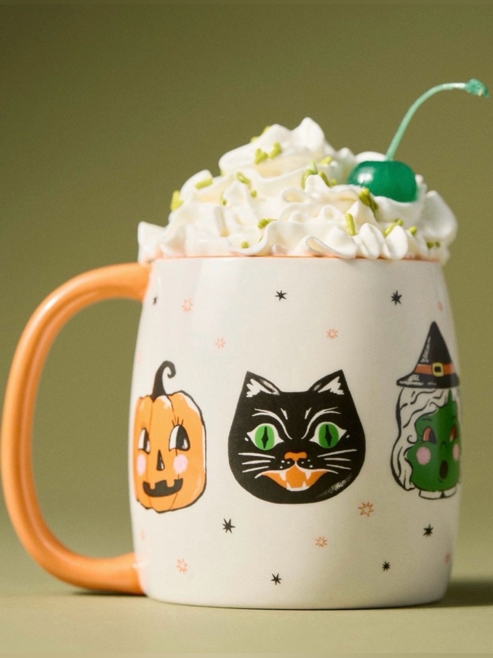 NIB Anthropoligie 2025 Halloween Cat & Pumpkin Ceramic Mug